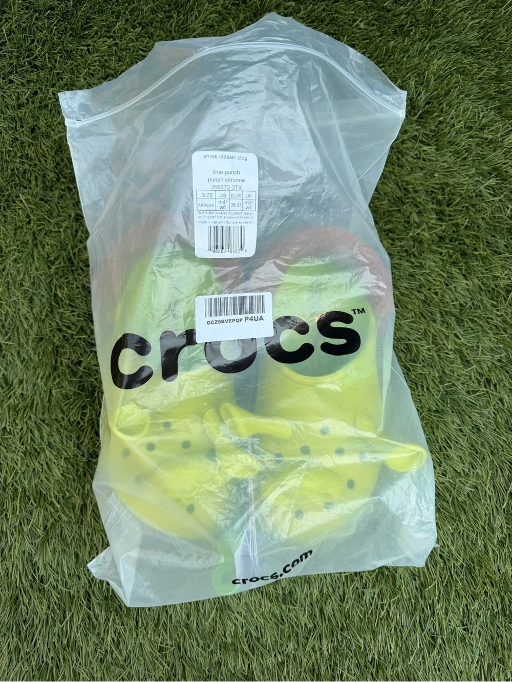 NEW SHRECK CROCS Kids' Fuzzy-Lined Clogs in Neon Yellow with Brown Trim